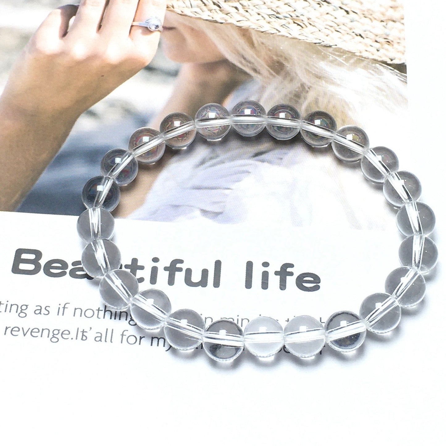 Genuine Clear Quartz Gemstone Round Beaded Stone Bracelet