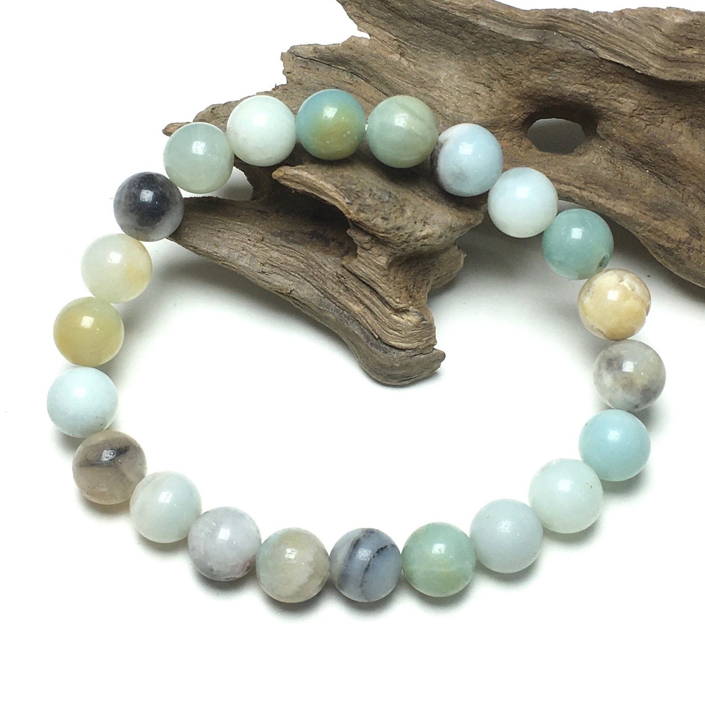 Genuine Amazonite Gemstone Round Beaded Stone Bracelet