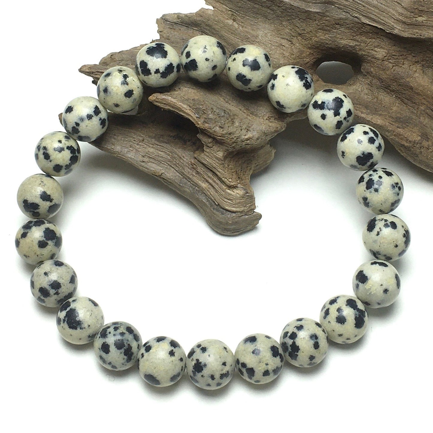 Dalmation Jasper Gemstone Round Beaded Stone Bracelet