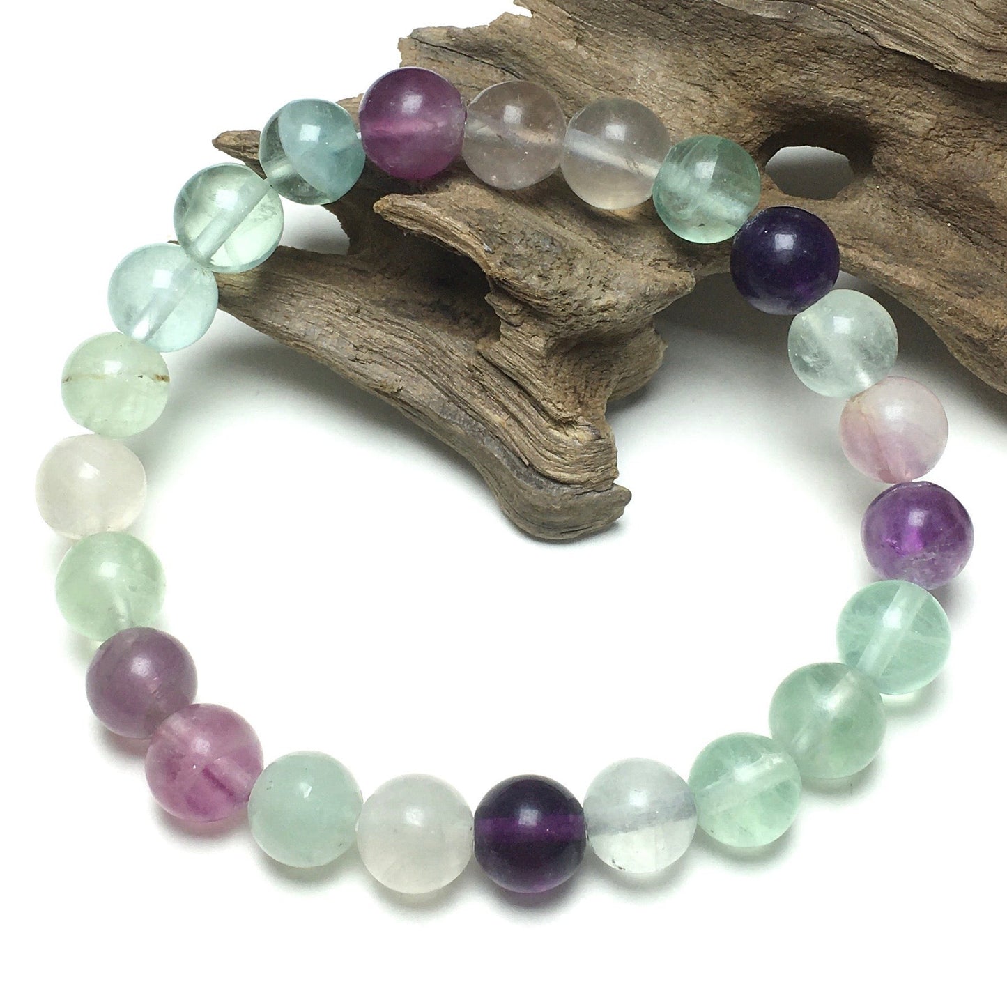Genuine Fluorite Gemstone Round Beaded Stone Bracelet