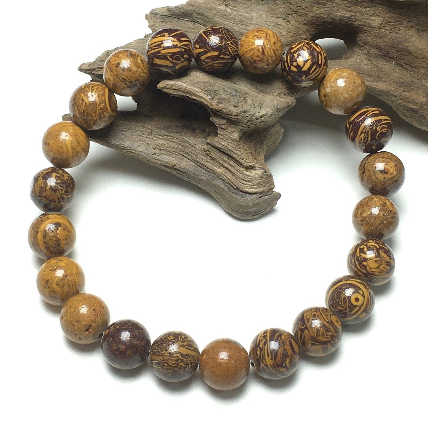 Natural Elephant Skin Jasper GemstoneBeads Handmade Stretchy Bracelet