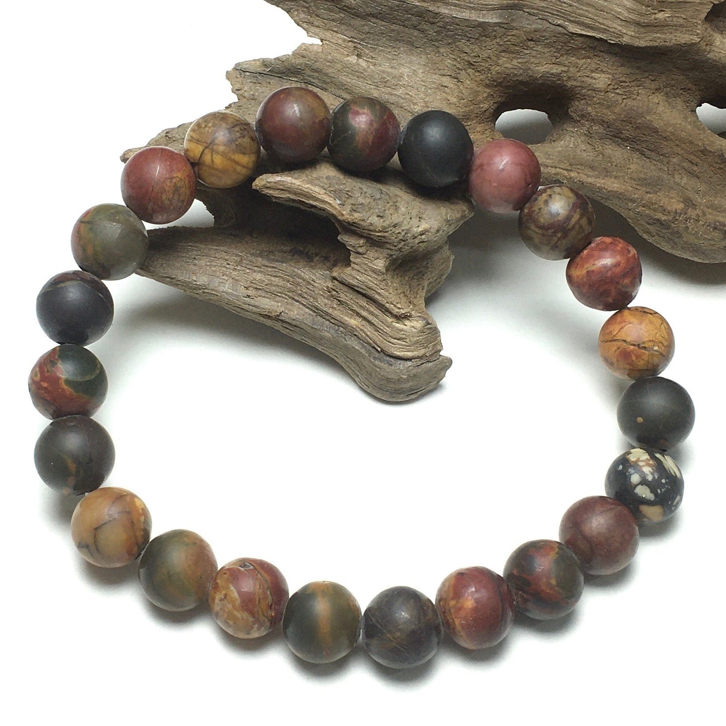 Natural Picasso Jasper Gemstone Beads Handmade Stretchy Bracelet
