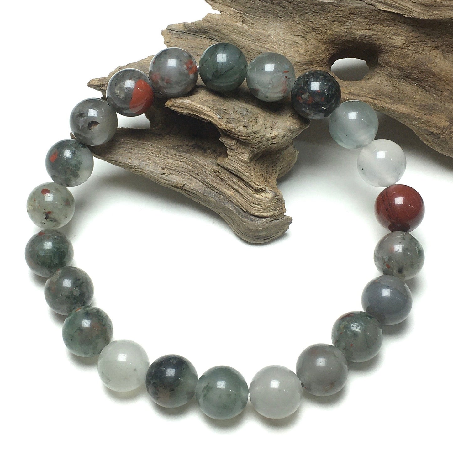 Natural Blood Stone Gemstone Beads Handmade Stretchy Bracelet