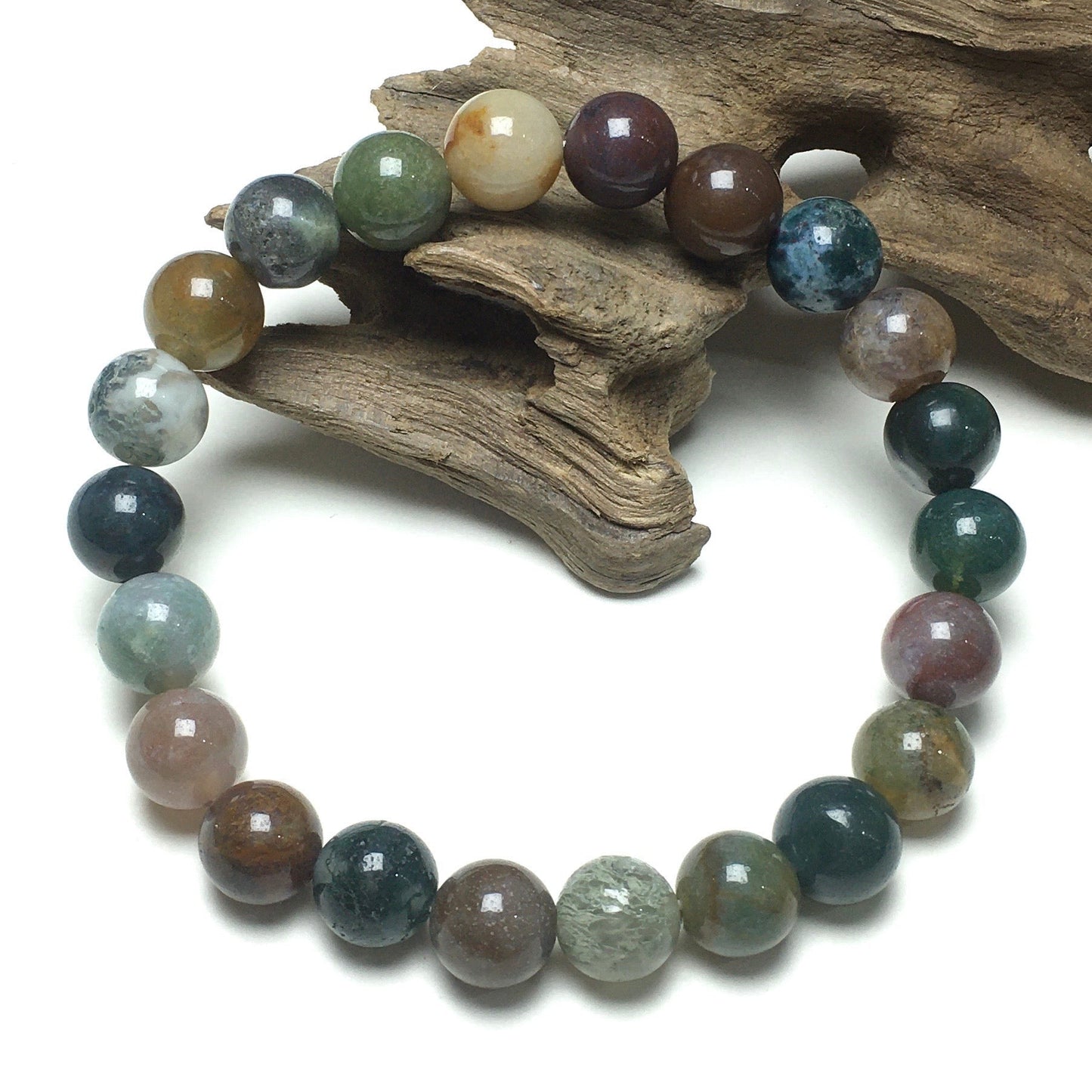 Natural Indian Agate GemstoneBeads Handmade Stretchy Bracelet
