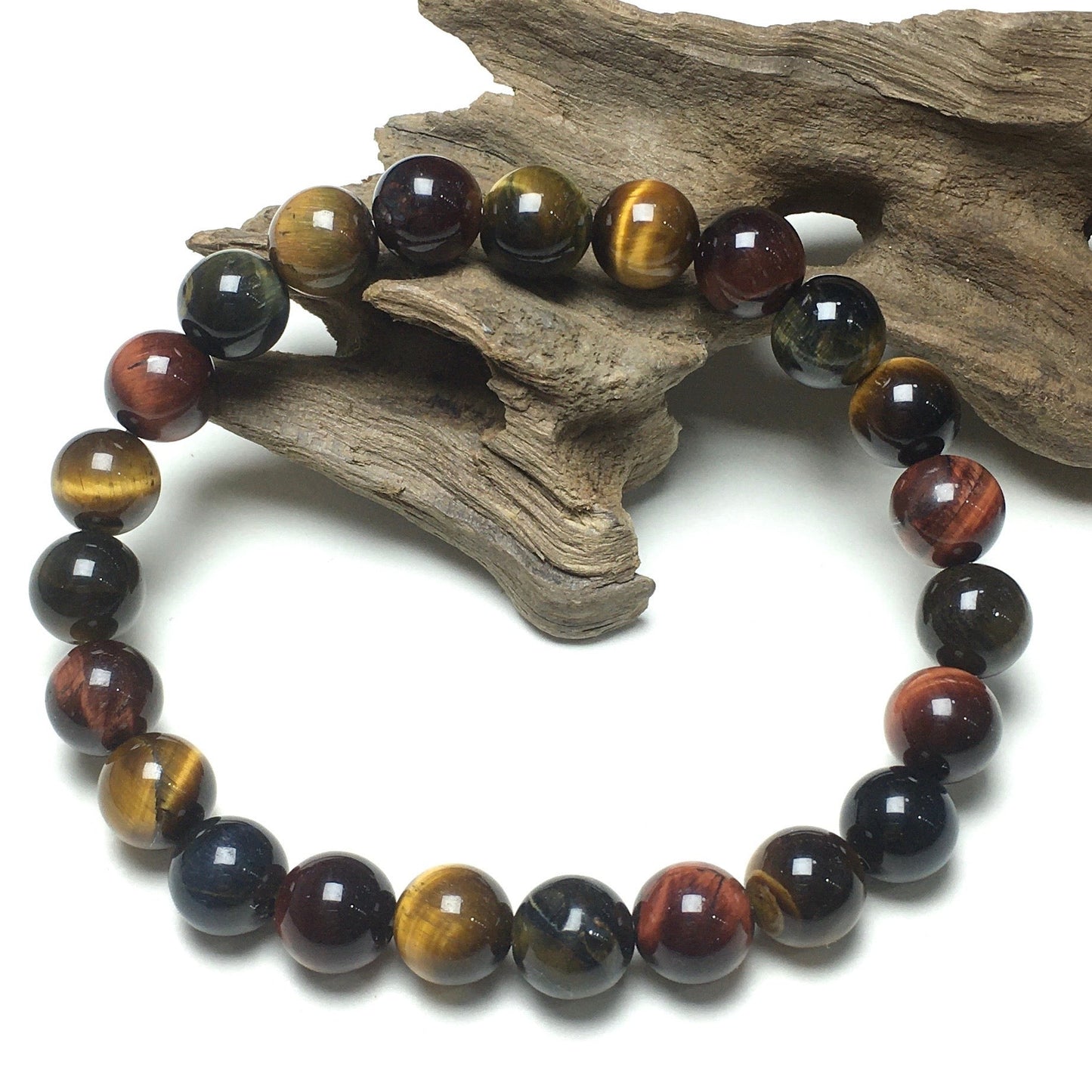 Genuine Colorful Tigereye Gemstone Round Beaded Stone Bracelet