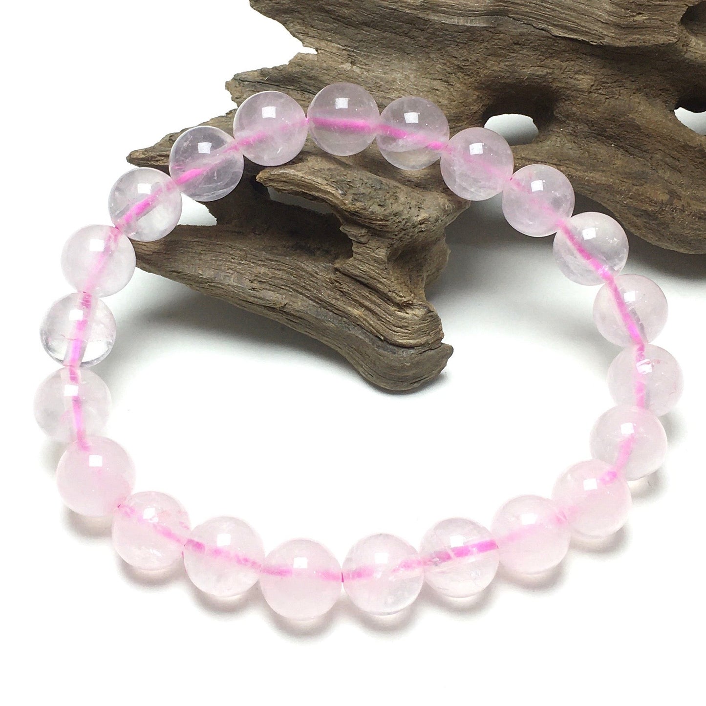 Genuine Rose Quartz Gemstone Round Beaded Stone Bracelet
