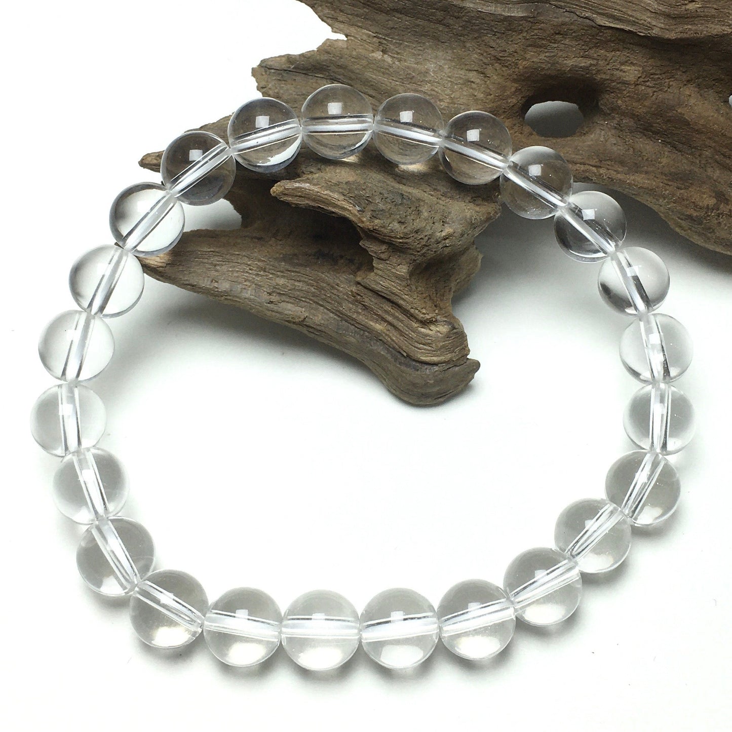 Genuine Clear Quartz Gemstone Round Beaded Stone Bracelet