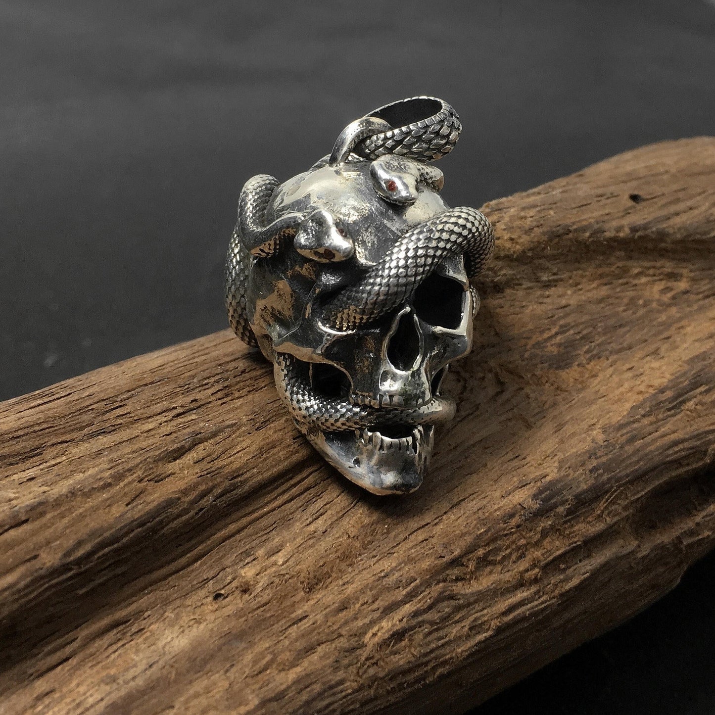 Retro Snake Skull 925 Sterling Silver Pendant