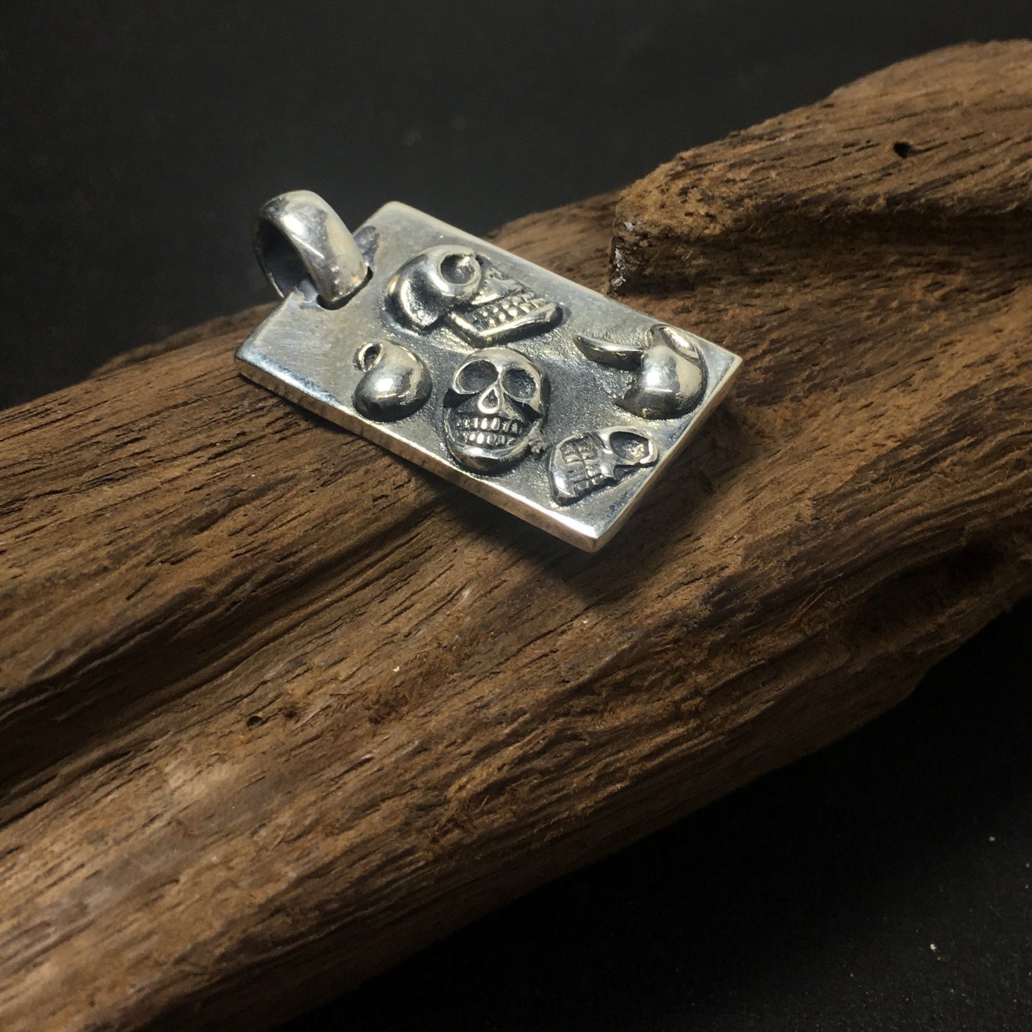 Men's Titanium Silver Pendant Rectangle with Skull Pattern