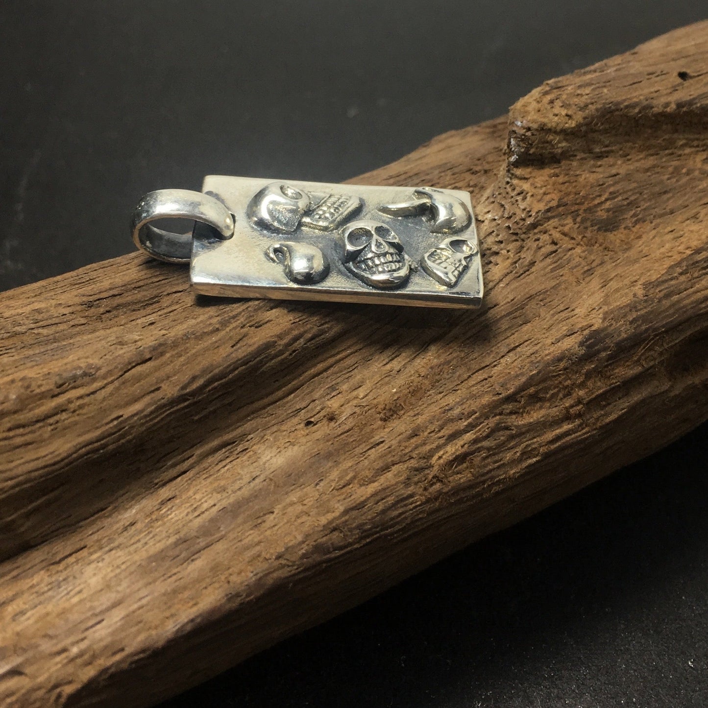 Men's Titanium Silver Pendant Rectangle with Skull Pattern