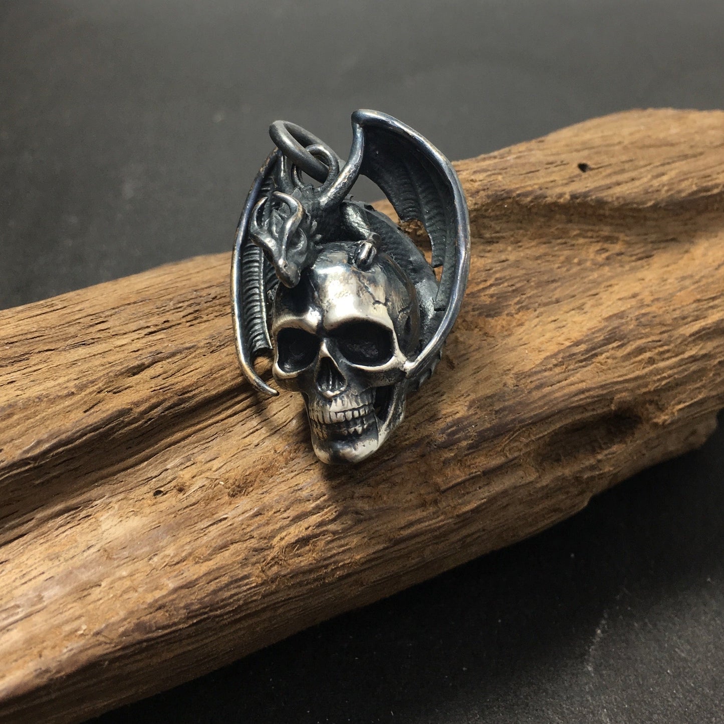 Dragon Skull Silver Pendant Oxidized Unisex Dragon Skull Pendant Jewelry