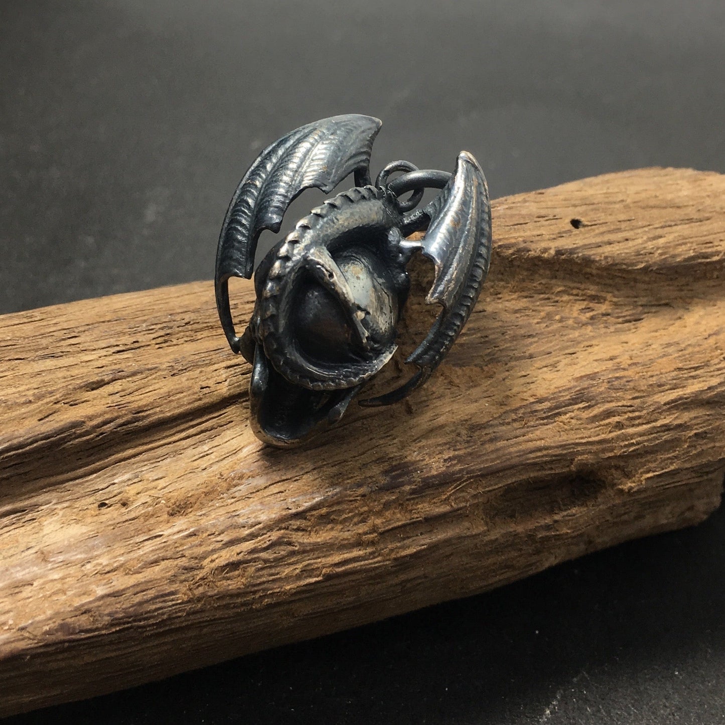 Dragon Skull Silver Pendant Oxidized Unisex Dragon Skull Pendant Jewelry