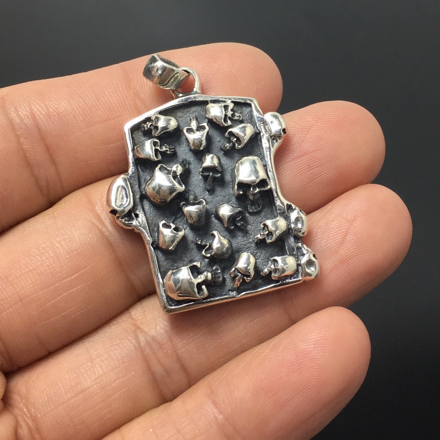 Rectangle Skull Pendant 925 Retro Sterling Silver