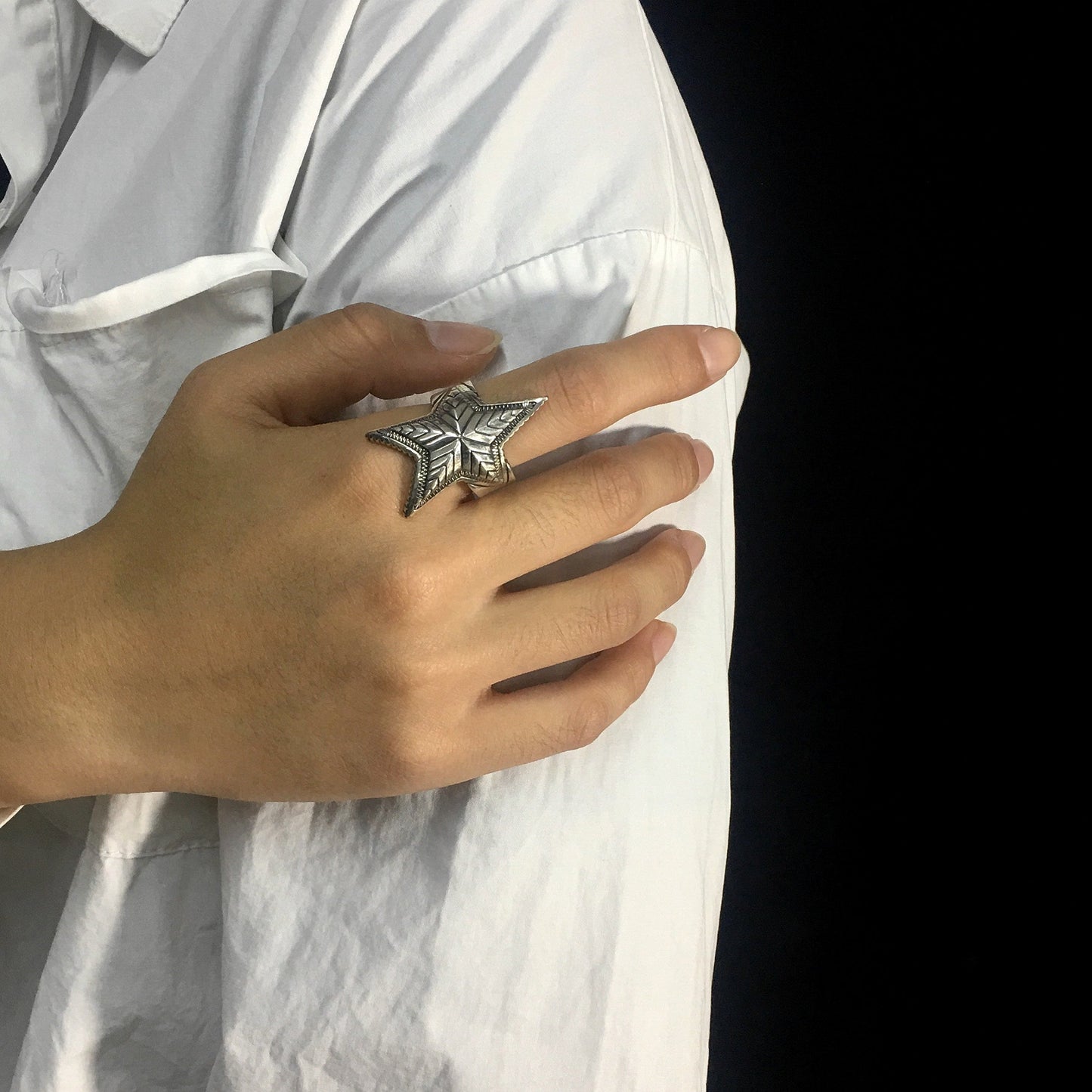 Vintage Sterling Silver Cody Sanderson Engraved Star Ring