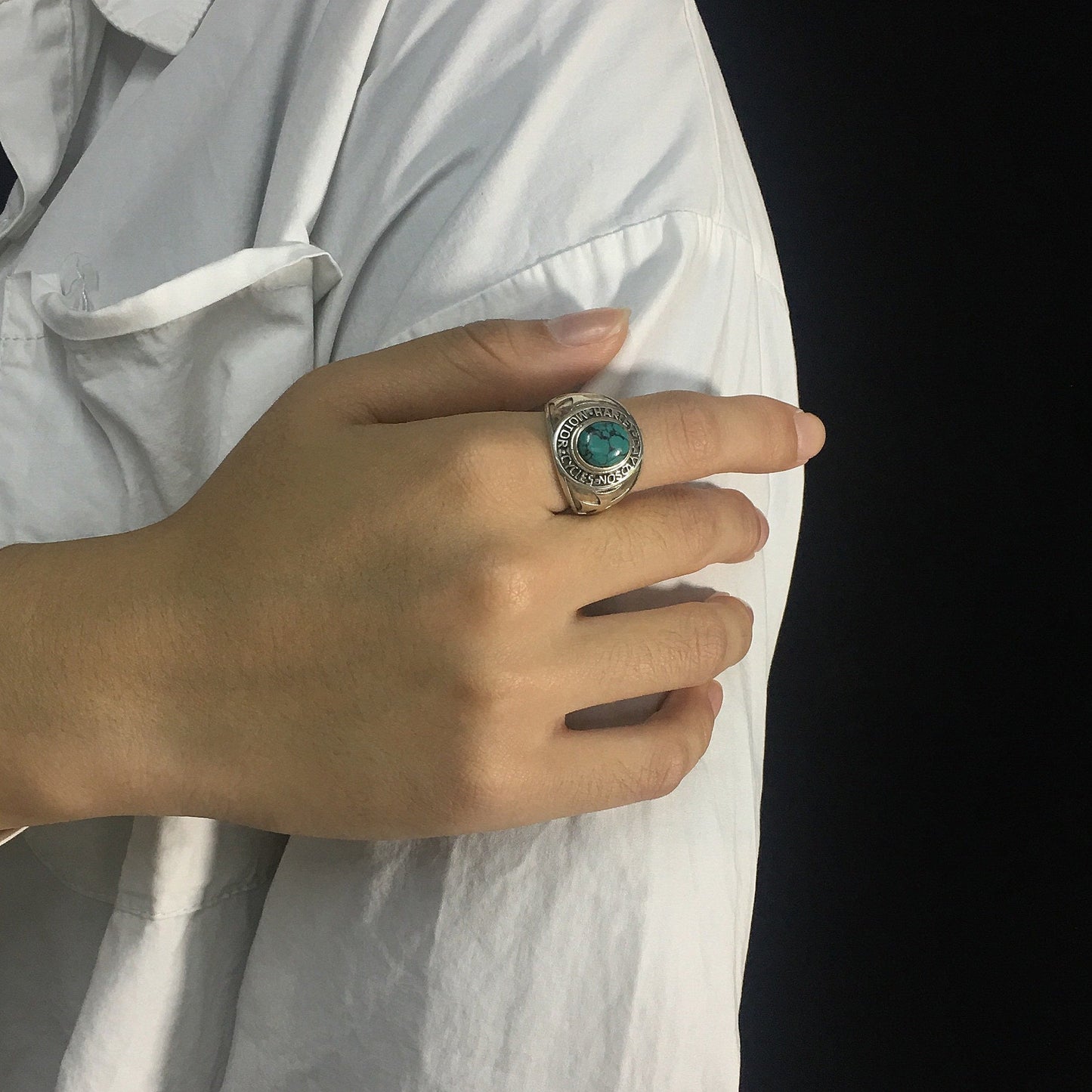 Letter Cross Turquoise Vintage Sterling Silver Ring
