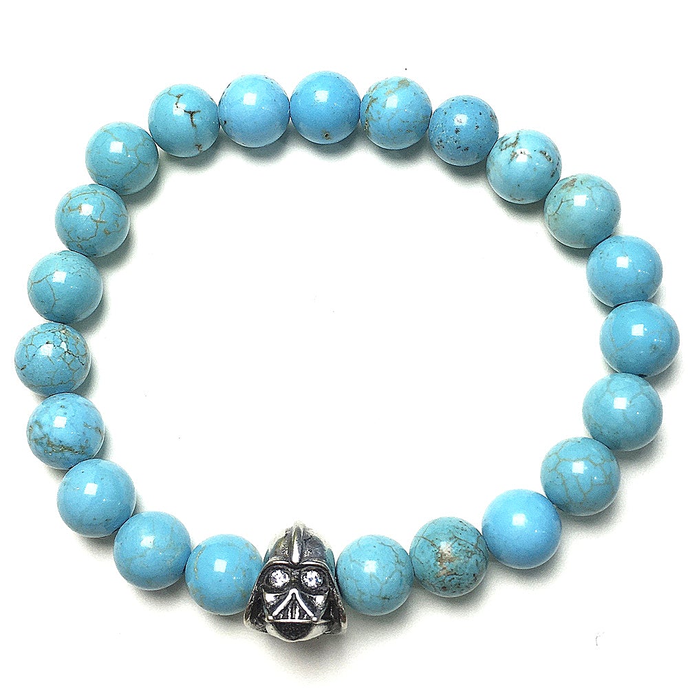 Blue Turqouise Beads Gemstone with Imperial Darth Vader Charms Jewellery Elastic Handmade Bracelets