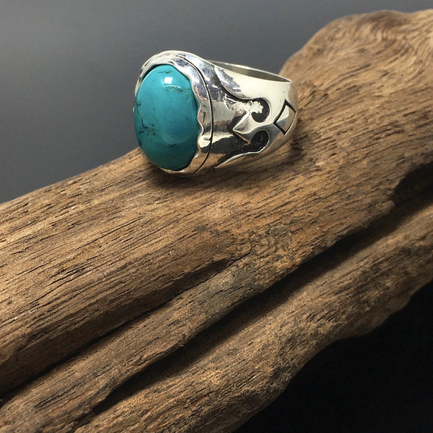 925 Sterling Silver Green Turquoise Bohemian Ring