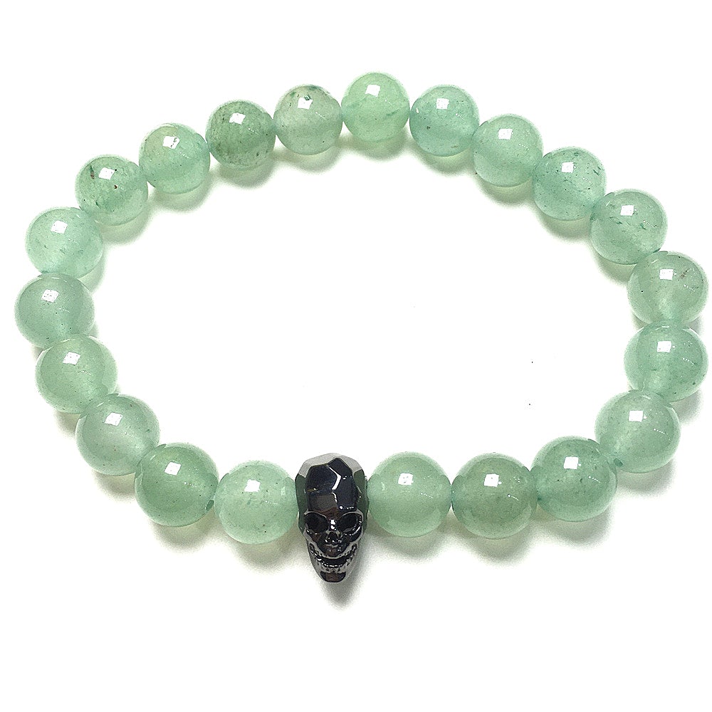Green Adventurine Gemstone Skull Pendant Handmade Beaded Bracelet