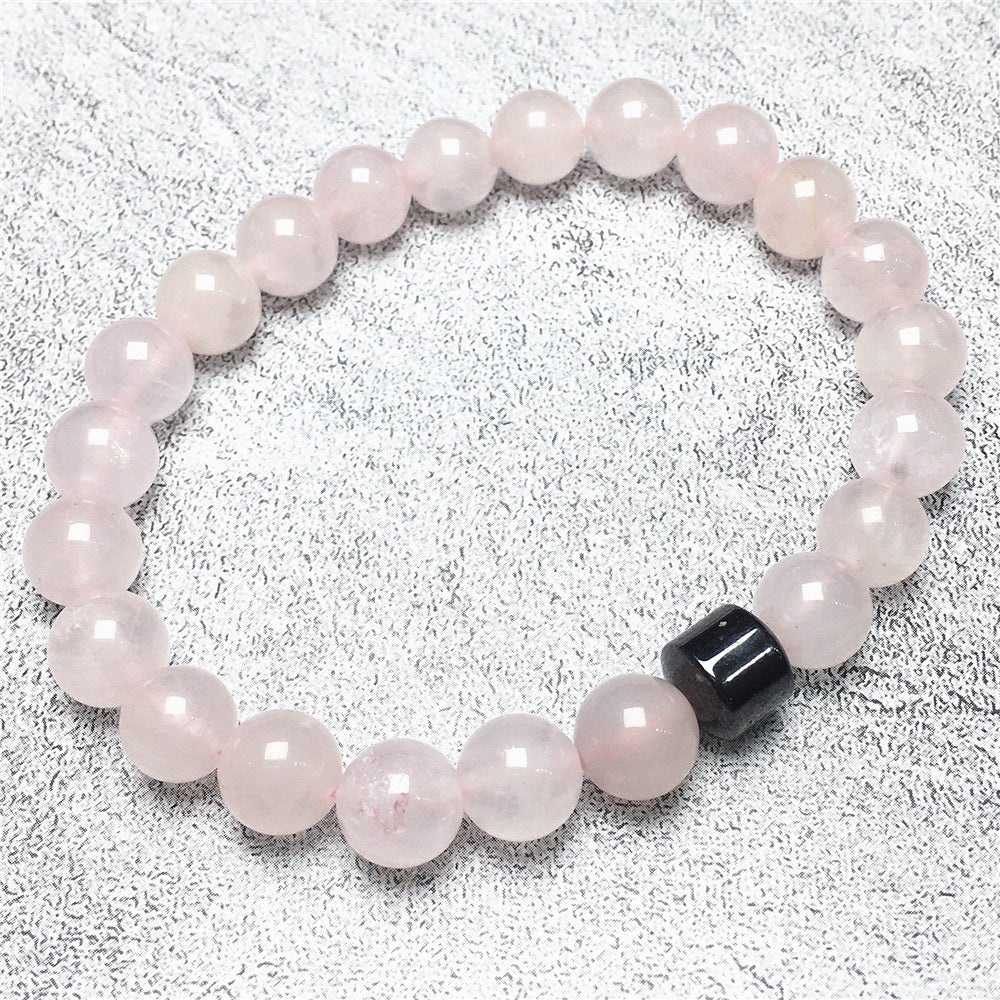 Rose Quartz Gemstone Elastic Stretch Magnet Hematite Bracelet