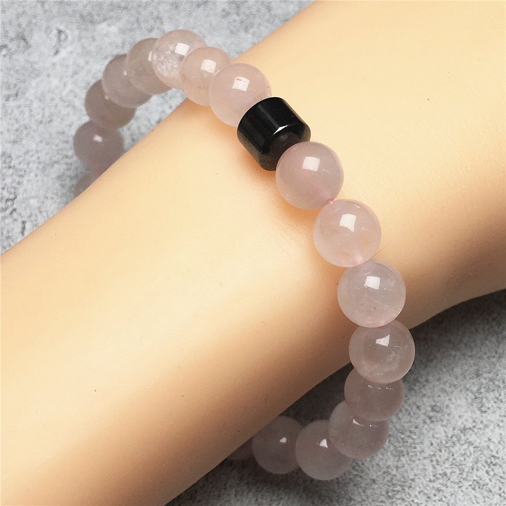 Rose Quartz Gemstone Elastic Stretch Magnet Hematite Bracelet