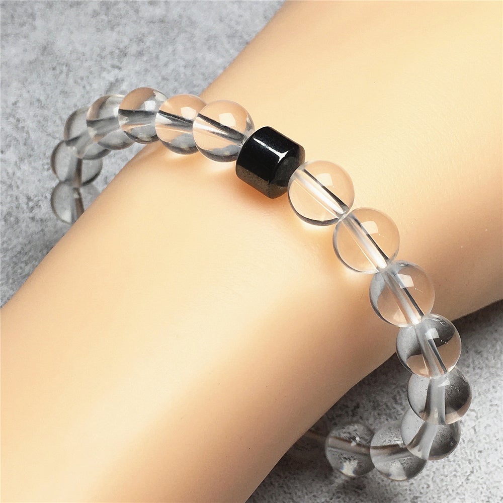 Clear Quartz Gemstone Elastic Stretch Magnet Hematite Bracelet