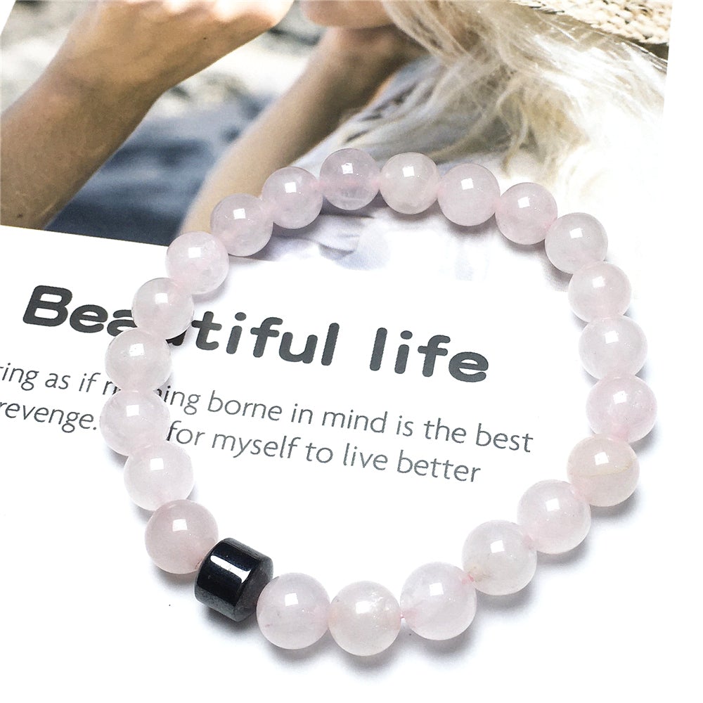 Rose Quartz Gemstone Elastic Stretch Magnet Hematite Bracelet