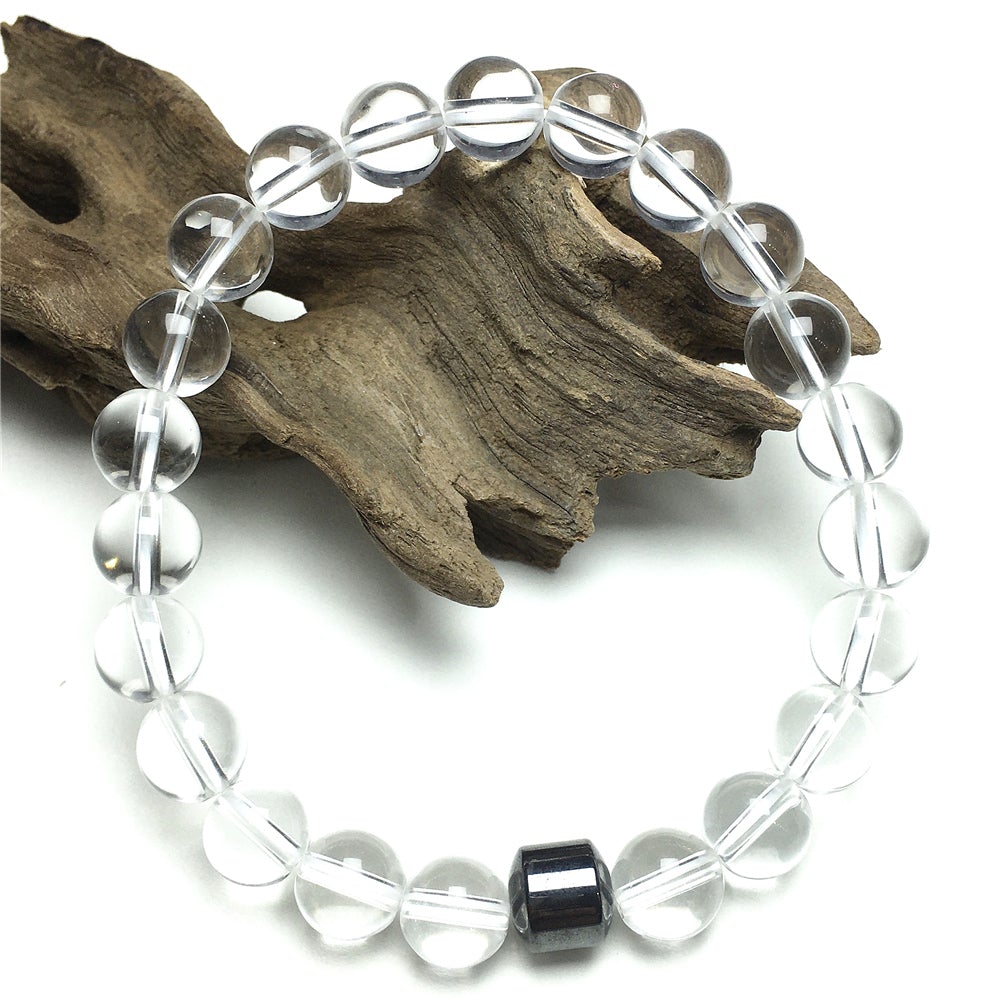 Clear Quartz Gemstone Elastic Stretch Magnet Hematite Bracelet