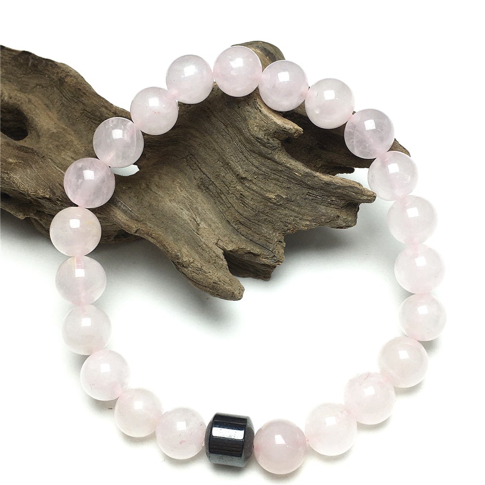 Rose Quartz Gemstone Elastic Stretch Magnet Hematite Bracelet
