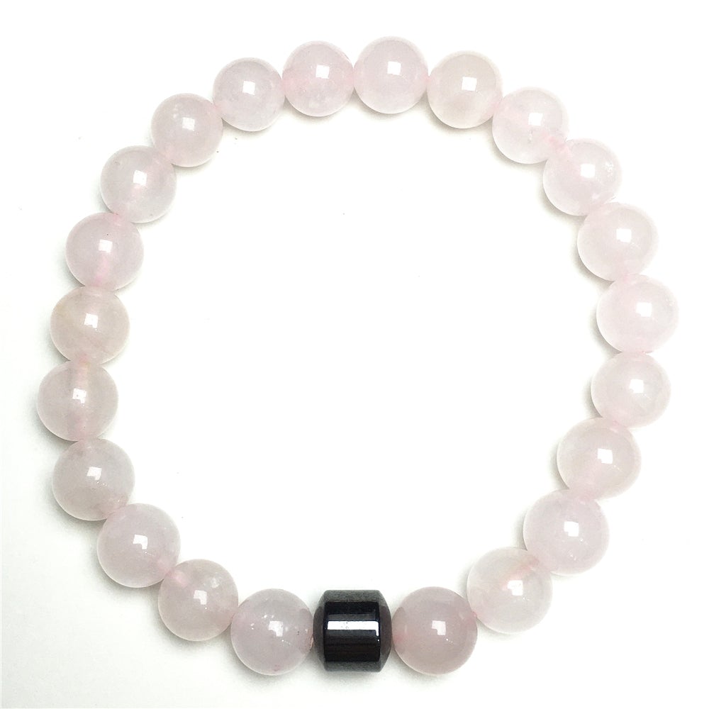 Rose Quartz Gemstone Elastic Stretch Magnet Hematite Bracelet
