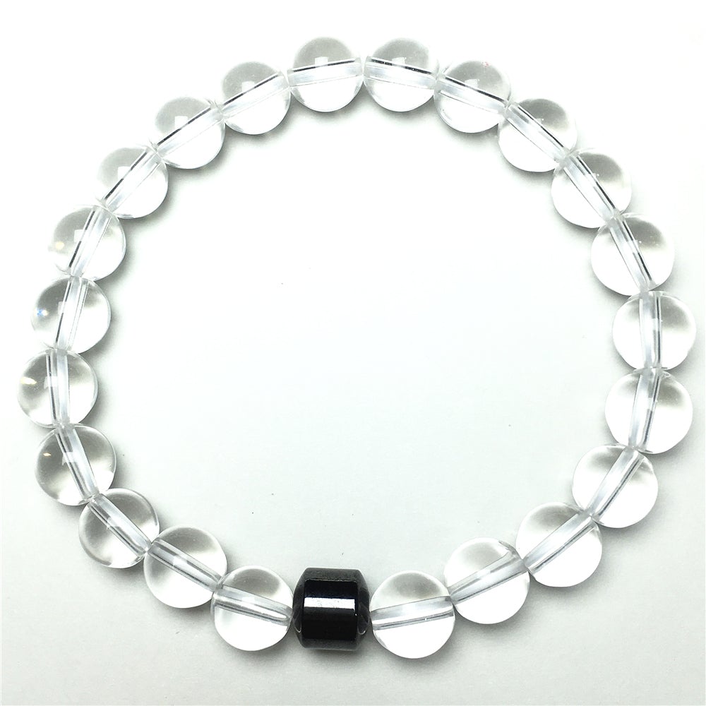 Clear Quartz Gemstone Elastic Stretch Magnet Hematite Bracelet