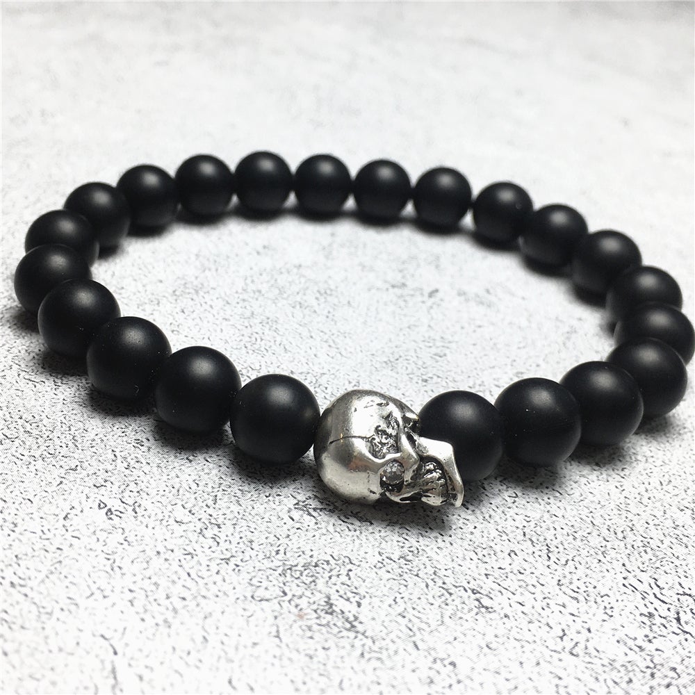 Bold Skull Matte Onyx Handmade Gemstone Crystal Bracelet