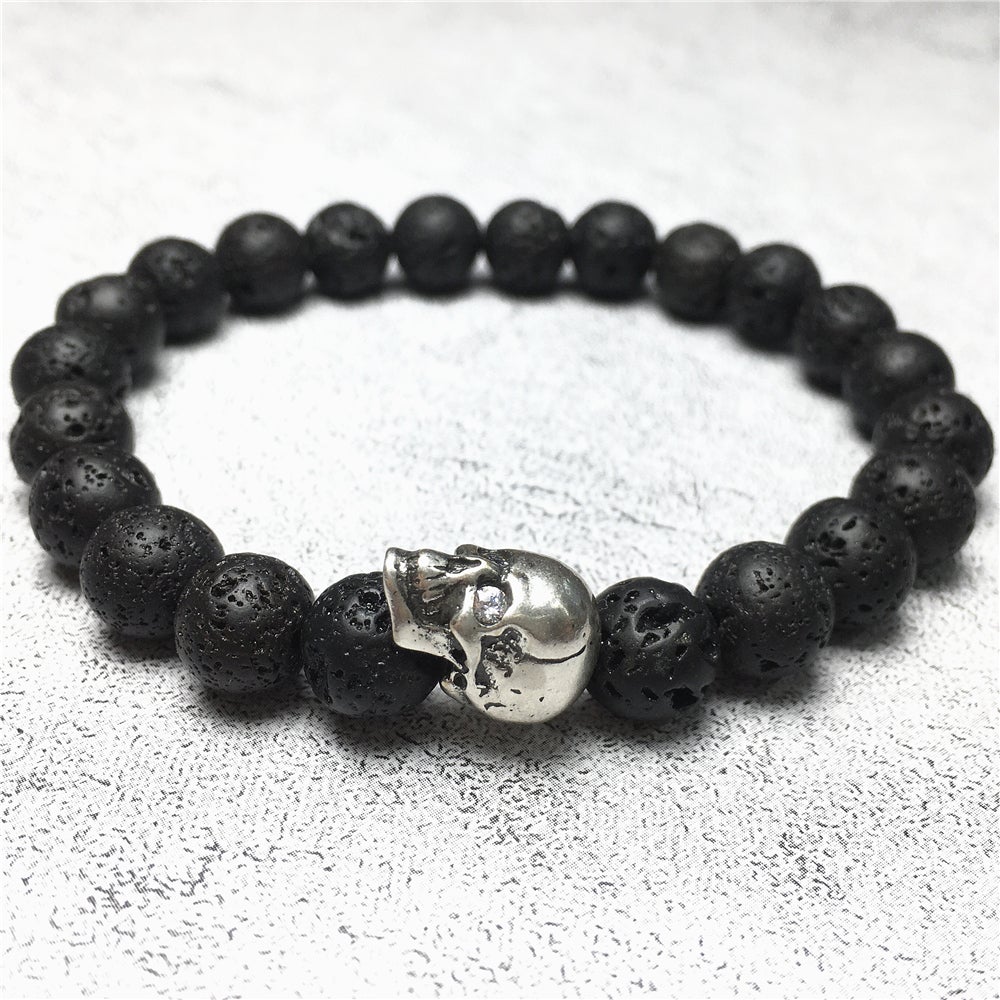 Bold Skull Lava Handmade Gemstone Crystal Bracelet
