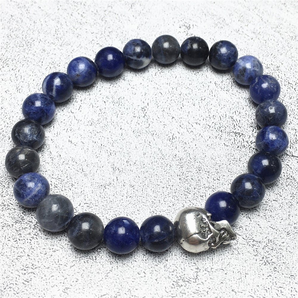 Gemstone Bold Skull Bracelet Women Men Beaded Stretch Bracelet Jewelry