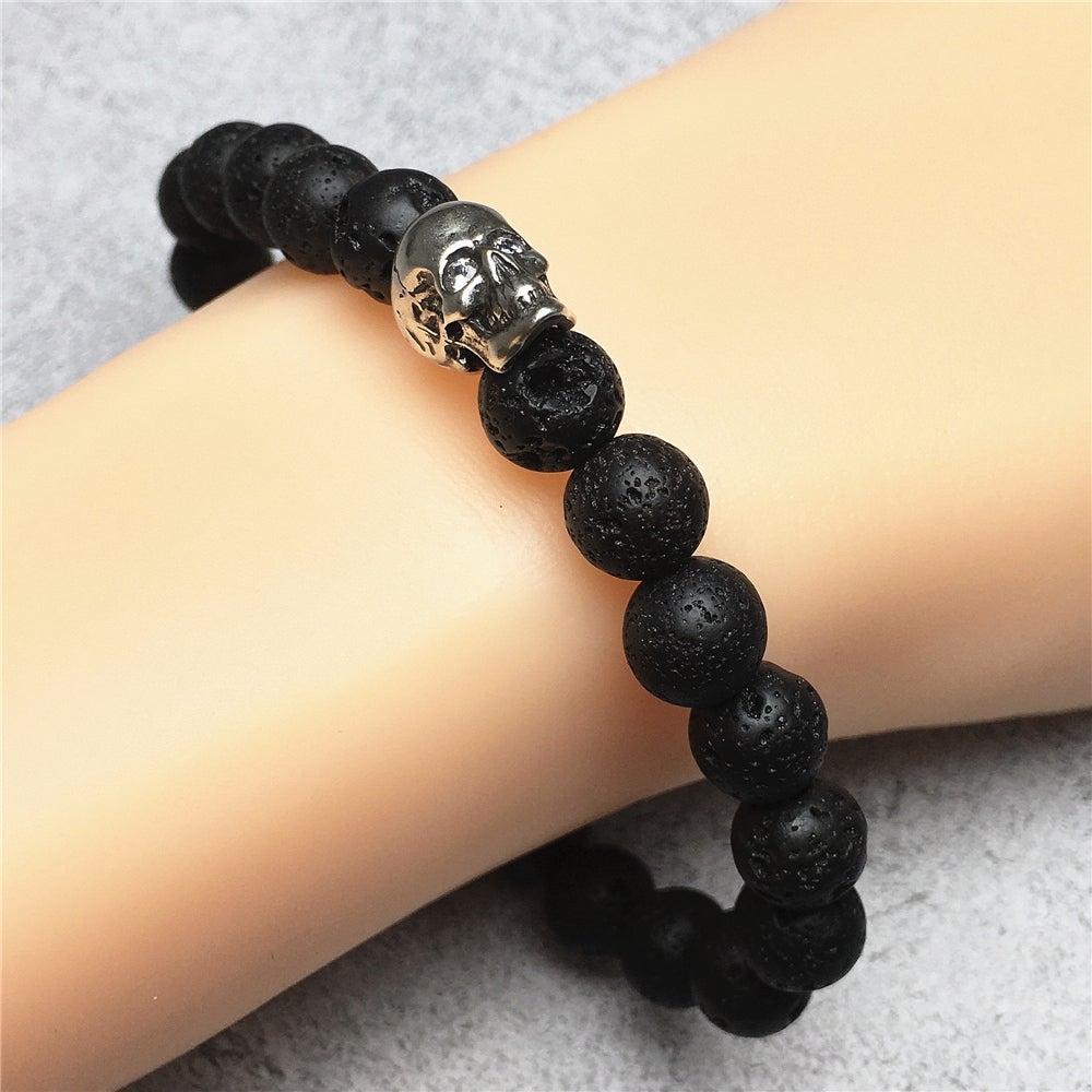 Bold Skull Lava Handmade Gemstone Crystal Bracelet