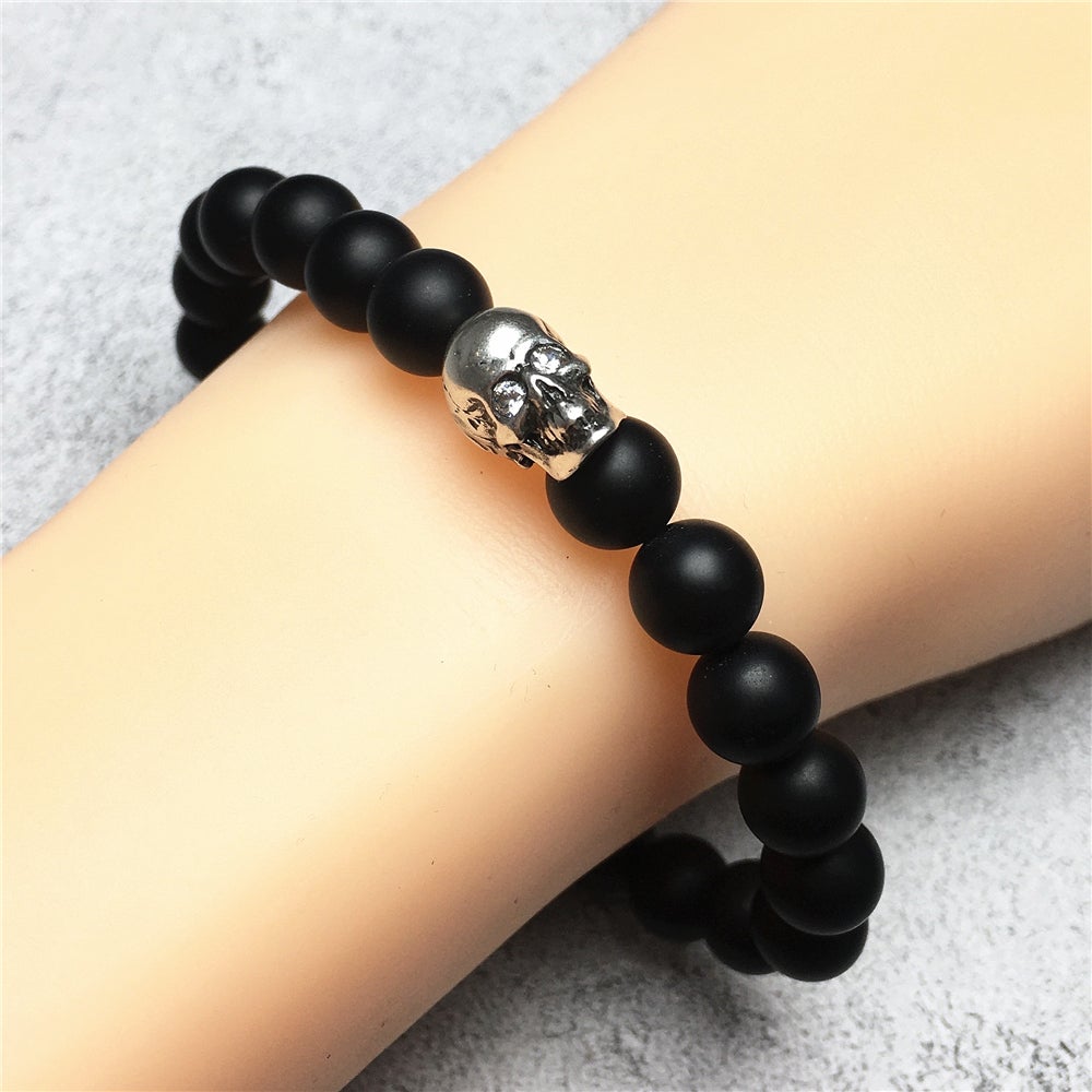 Bold Skull Matte Onyx Handmade Gemstone Crystal Bracelet