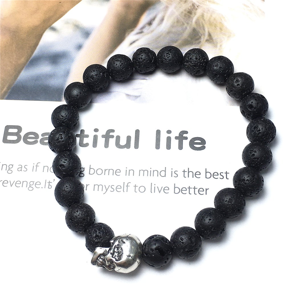 Bold Skull Lava Handmade Gemstone Crystal Bracelet
