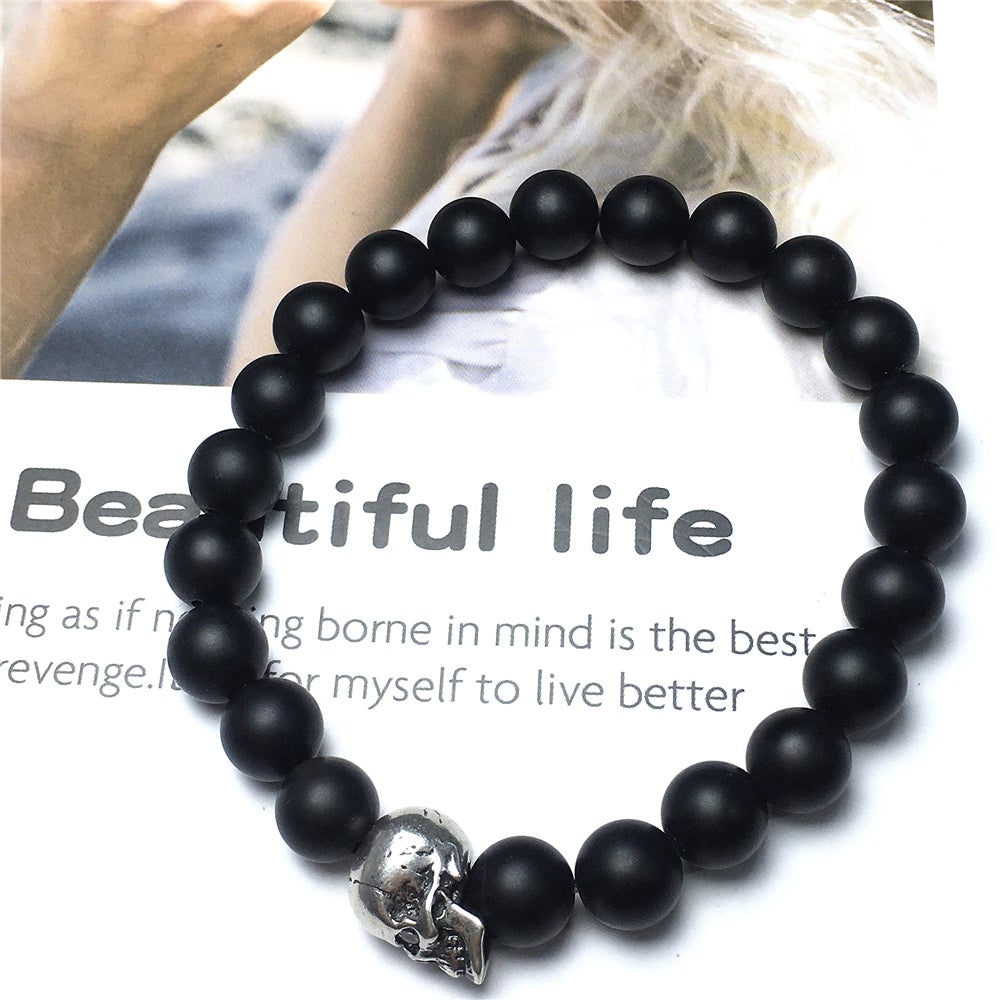 Bold Skull Matte Onyx Handmade Gemstone Crystal Bracelet