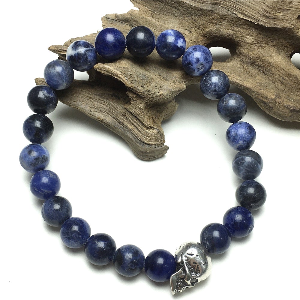 Gemstone Bold Skull Bracelet Women Men Beaded Stretch Bracelet Jewelry