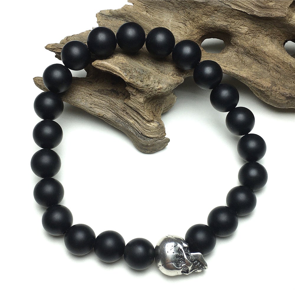 Bold Skull Matte Onyx Handmade Gemstone Crystal Bracelet