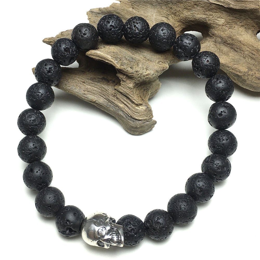 Bold Skull Lava Handmade Gemstone Crystal Bracelet
