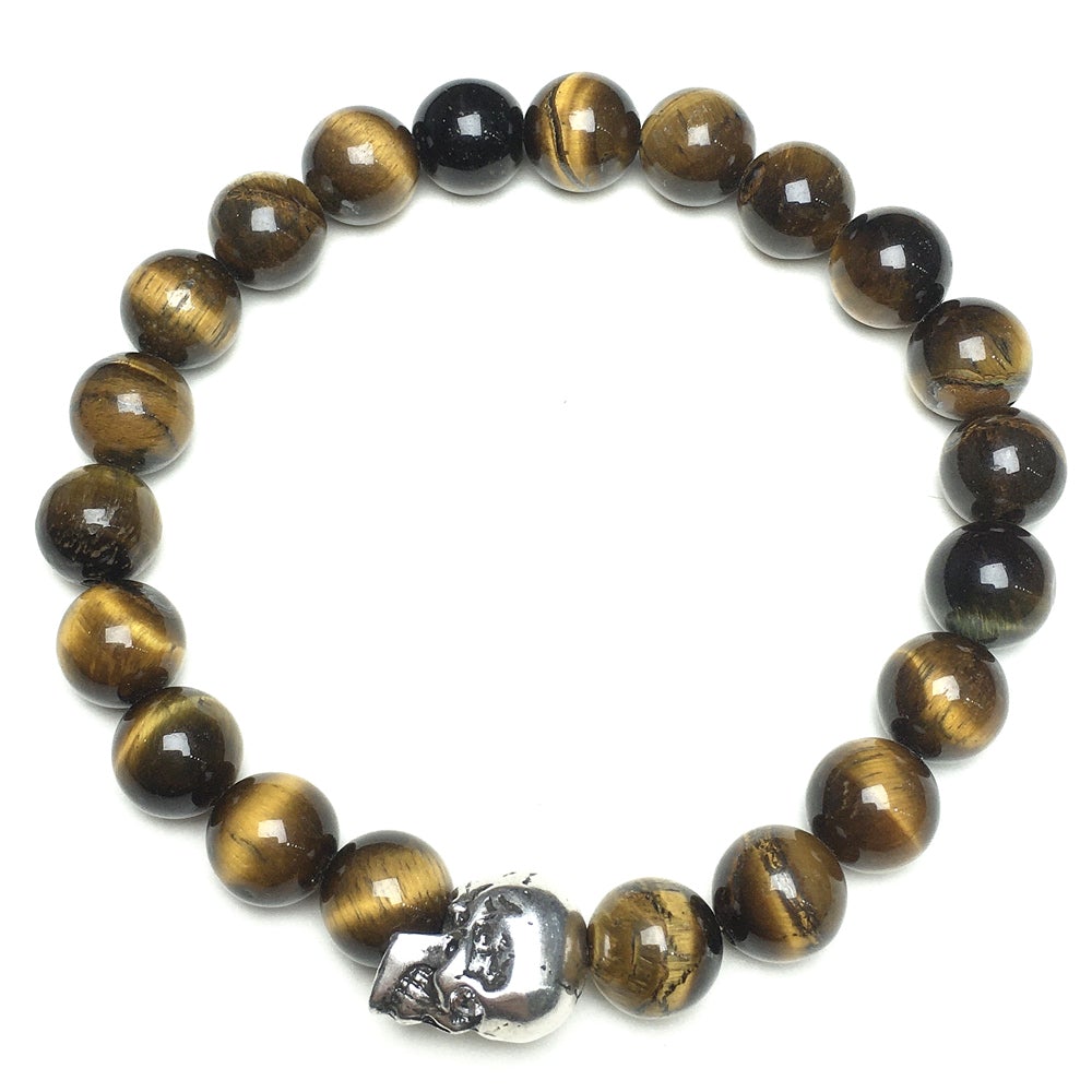 Bold Skull Tiger Eye Handmade Gemstone Crystal Bracelet