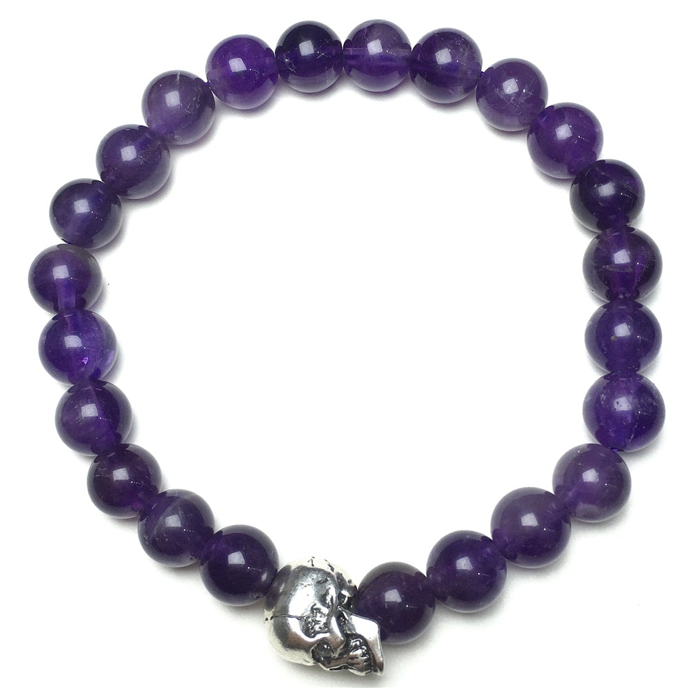 Bold Skull Amethyst Handmade Gemstone Crystal Bracelet