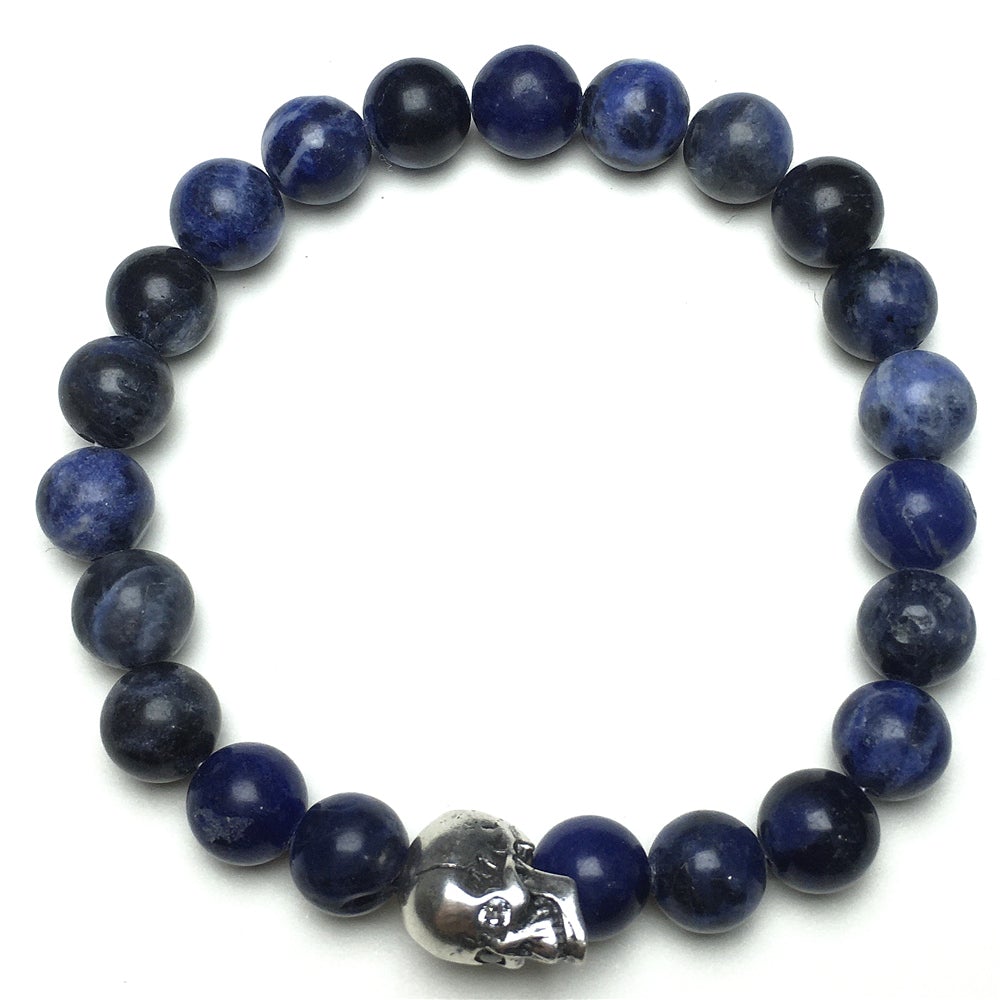 Gemstone Bold Skull Bracelet Women Men Beaded Stretch Bracelet Jewelry