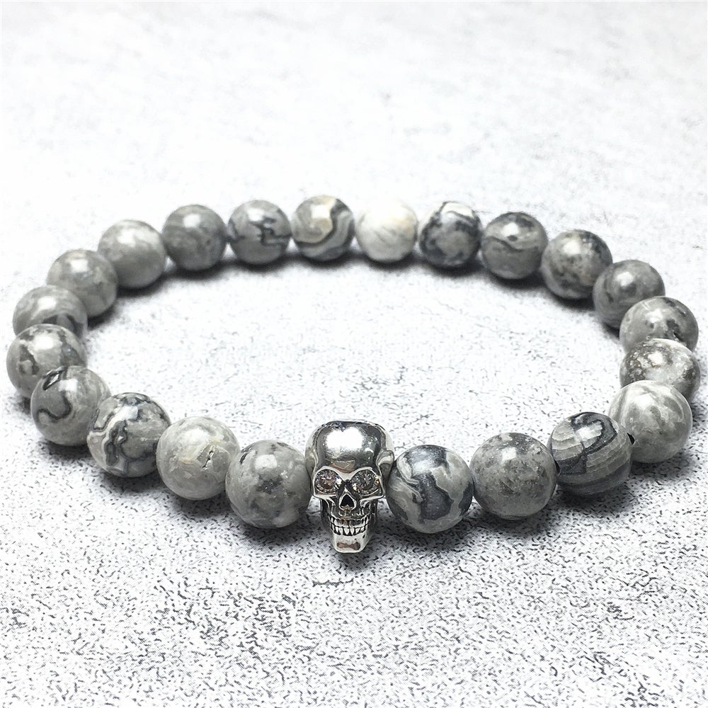 Map Stone Stretch Bracelet Natural Round Beads Semi Precious Gemstone Elastic Beaded Bracelet