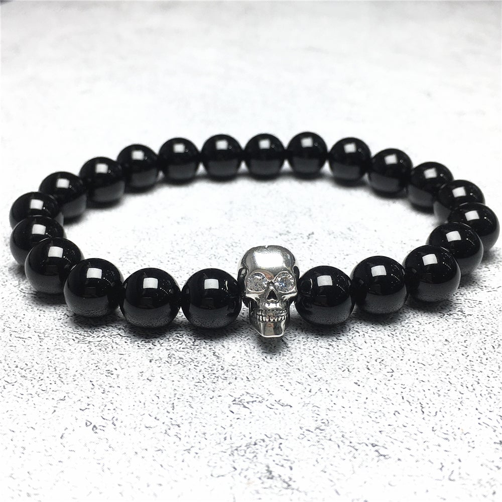 Black Onyx Stretch Bracelet Natural Round Beads Semi Precious Gemstone Elastic Beaded Bracelet