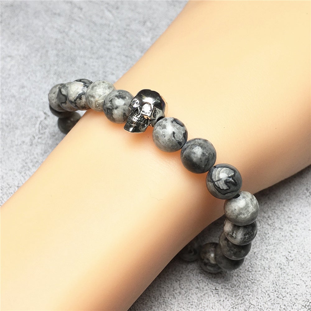 Map Stone Stretch Bracelet Natural Round Beads Semi Precious Gemstone Elastic Beaded Bracelet