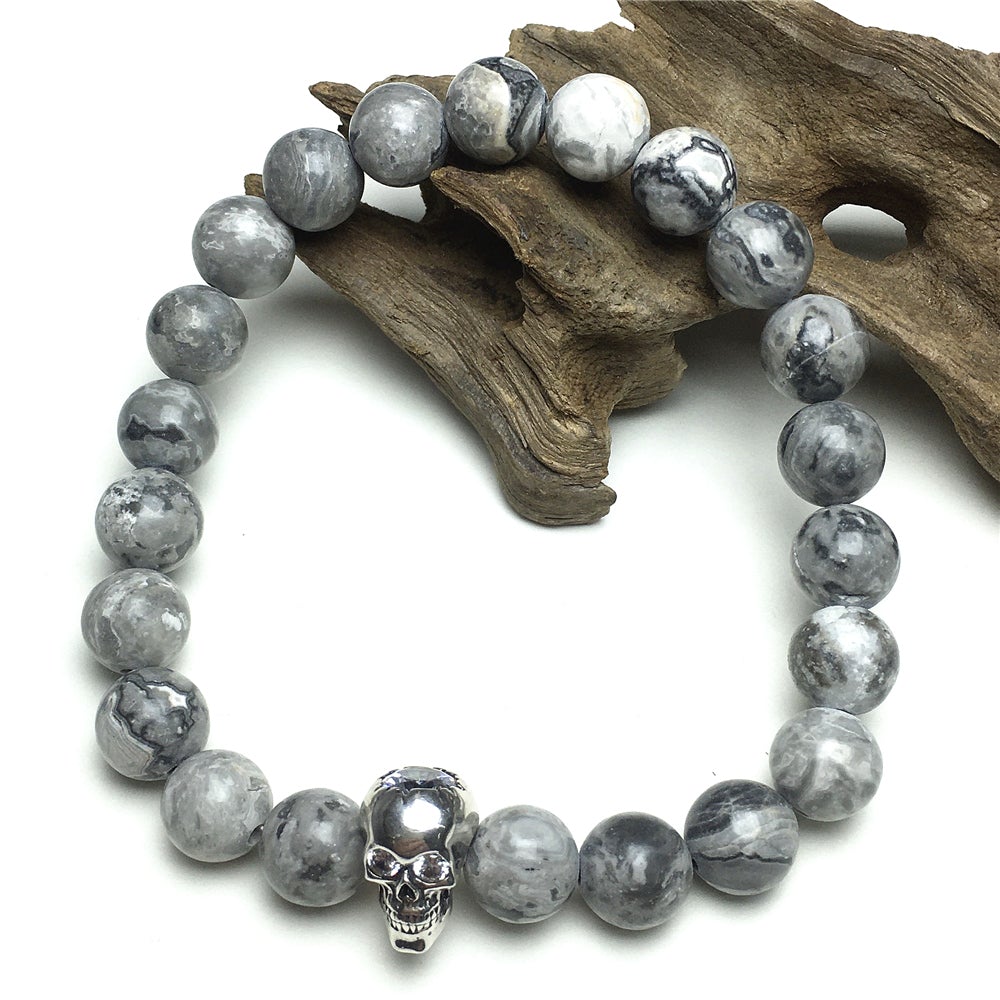 Map Stone Stretch Bracelet Natural Round Beads Semi Precious Gemstone Elastic Beaded Bracelet