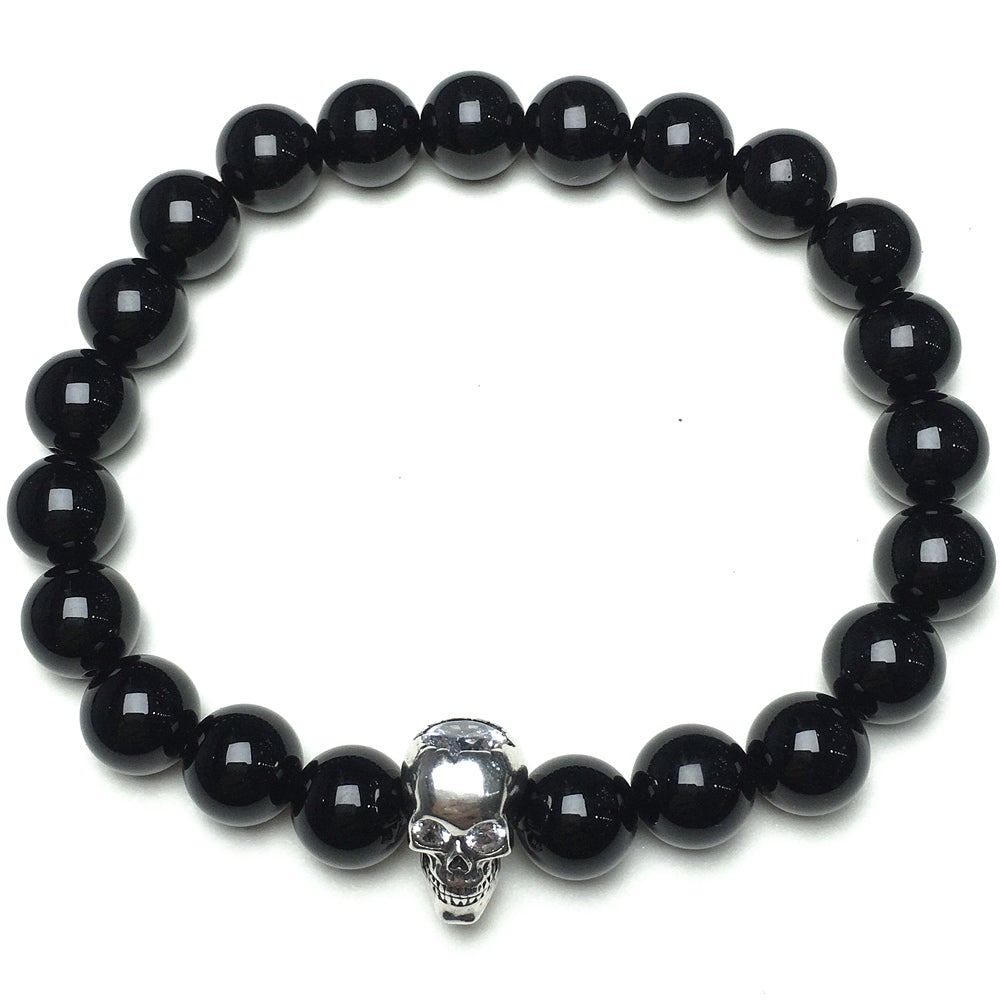 Black Onyx Stretch Bracelet Natural Round Beads Semi Precious Gemstone Elastic Beaded Bracelet