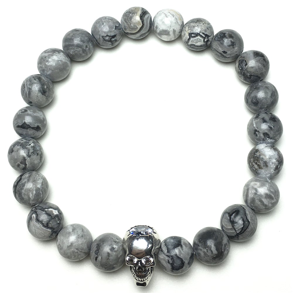 Map Stone Stretch Bracelet Natural Round Beads Semi Precious Gemstone Elastic Beaded Bracelet