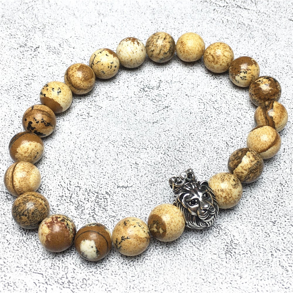 Natural Picture Jasper Gemstone Bracelet Beaded Adjustable Bracelet Lion King Design